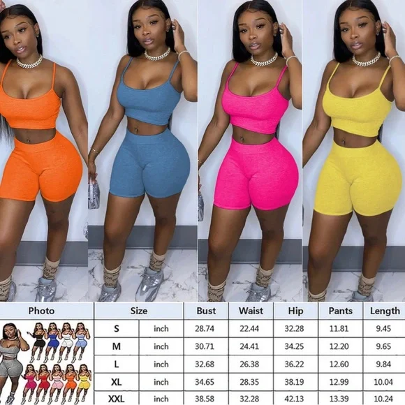 SOLD! Pink Spaghetti Strap Crop Top And Shorts Two Piece Short Set - Picture 5 of 6